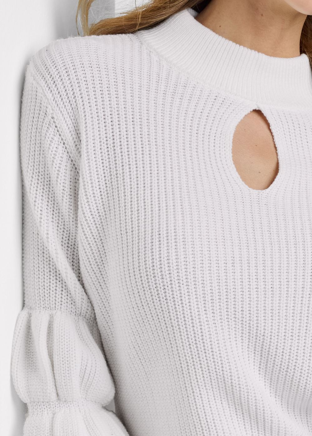 Venus Plus Size Keyhole Tiered Sleeve Sweater in White