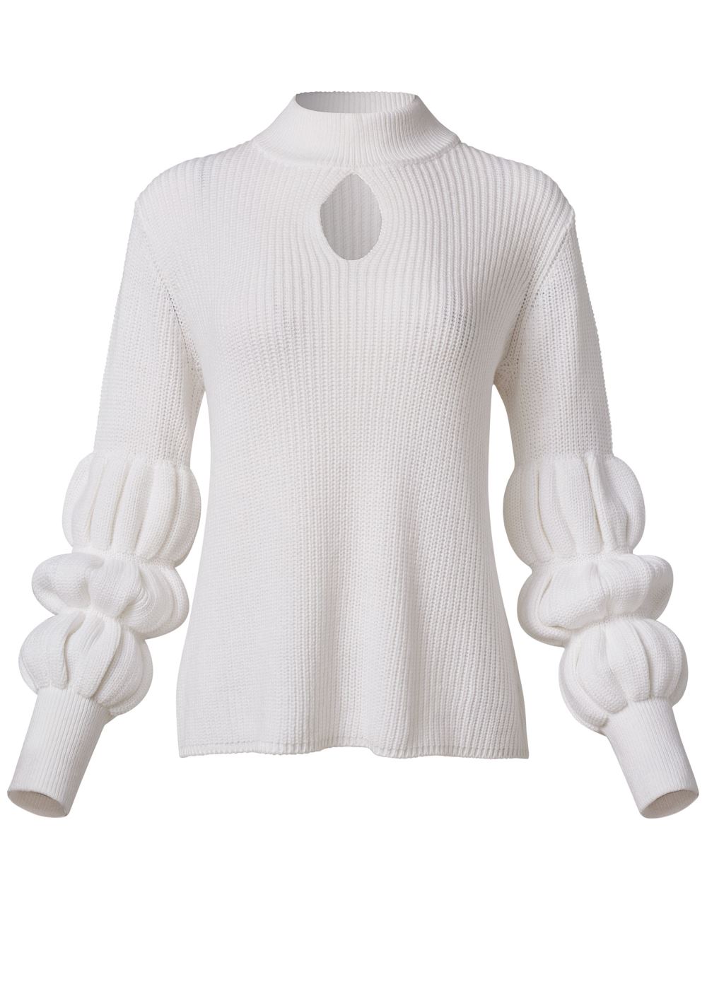 Venus Plus Size Keyhole Tiered Sleeve Sweater in White