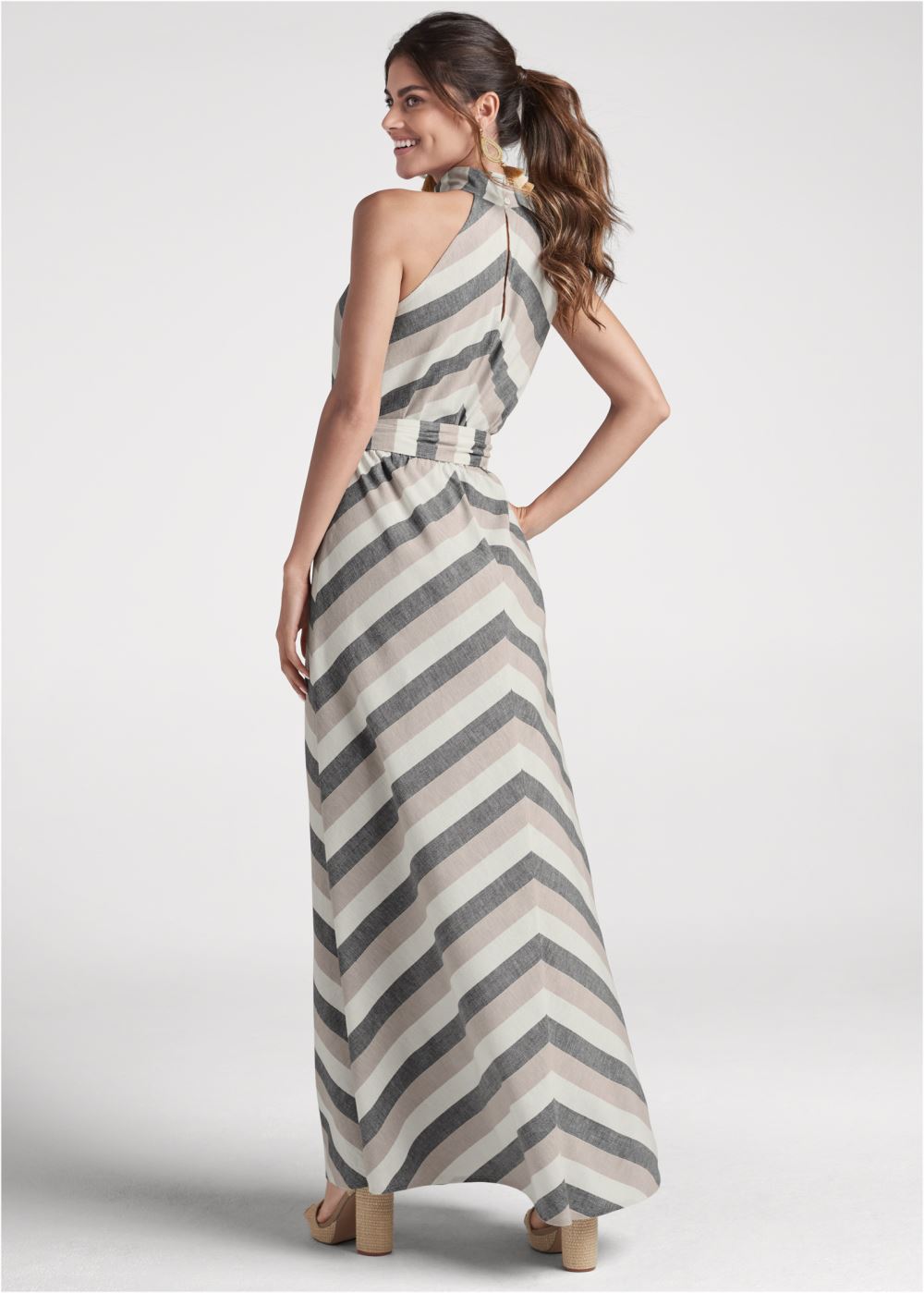 Venus Plus Size Striped Linen Dress