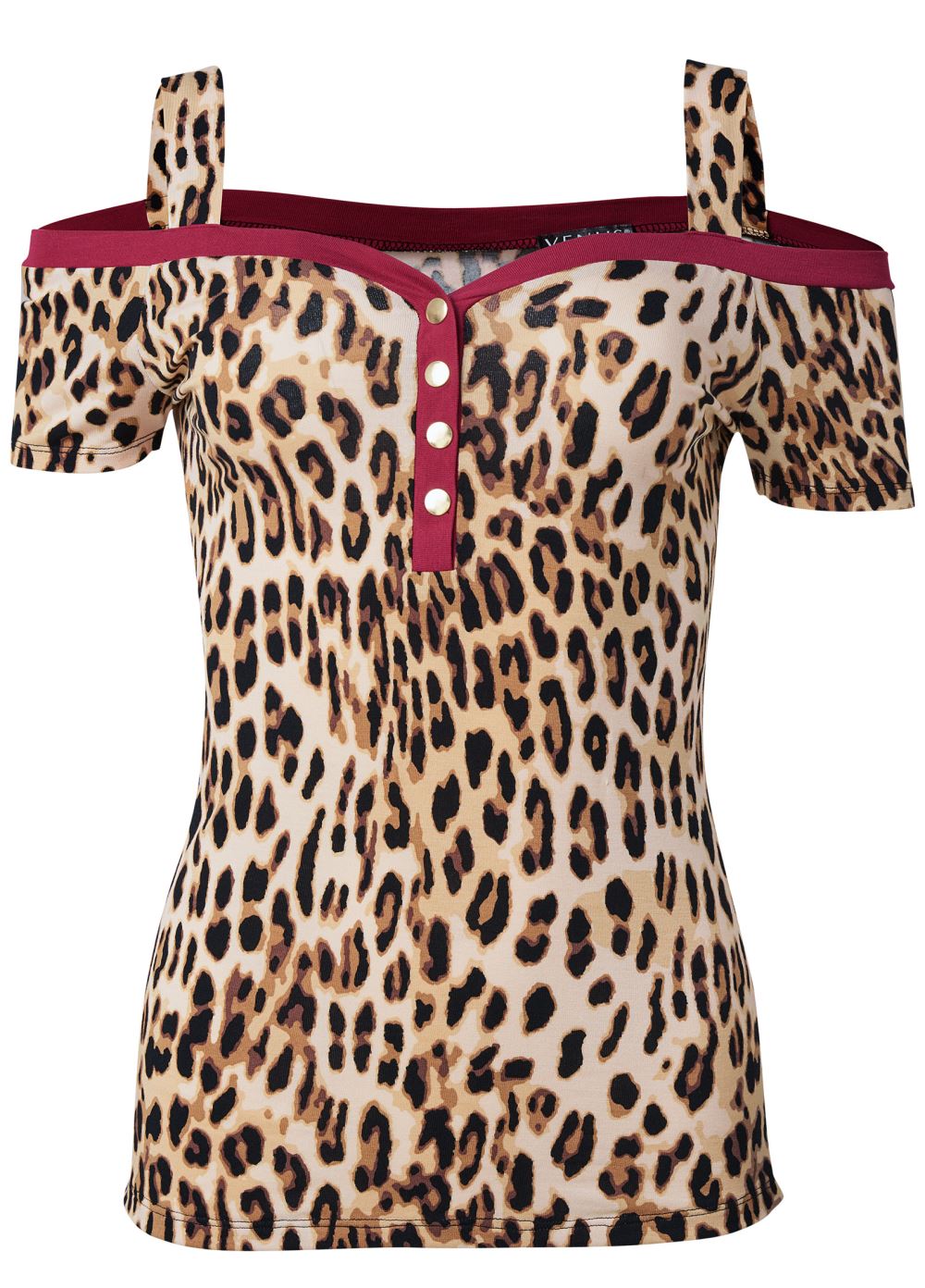 Venus Plus Size Cold Shoulder Snap Detail Top