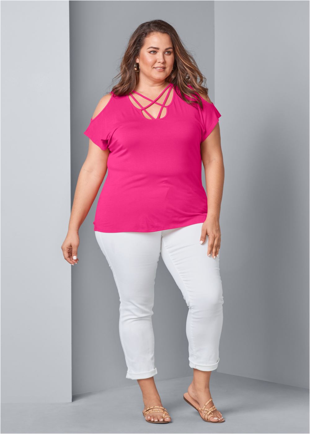 Venus Plus Size Strappy Cold-Shoulder Top
