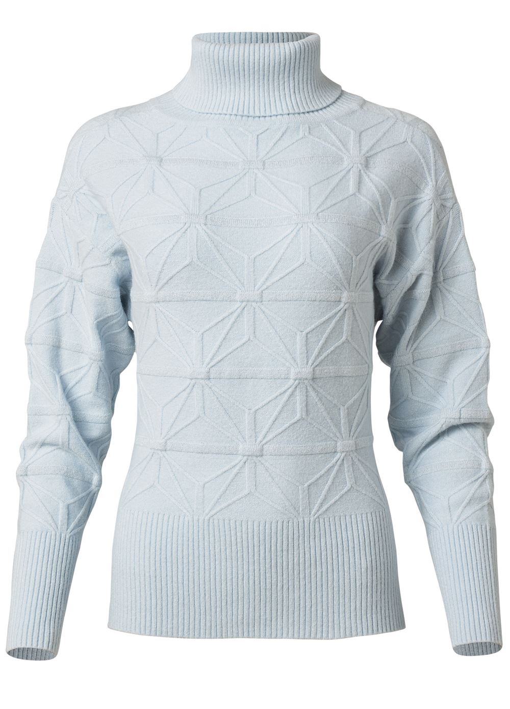 Venus Plus Size Diamond Cable Turtleneck Sweater in Light Blue