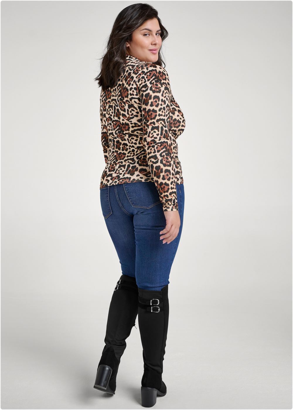 Venus Plus Size Animal Print Half Zip Top