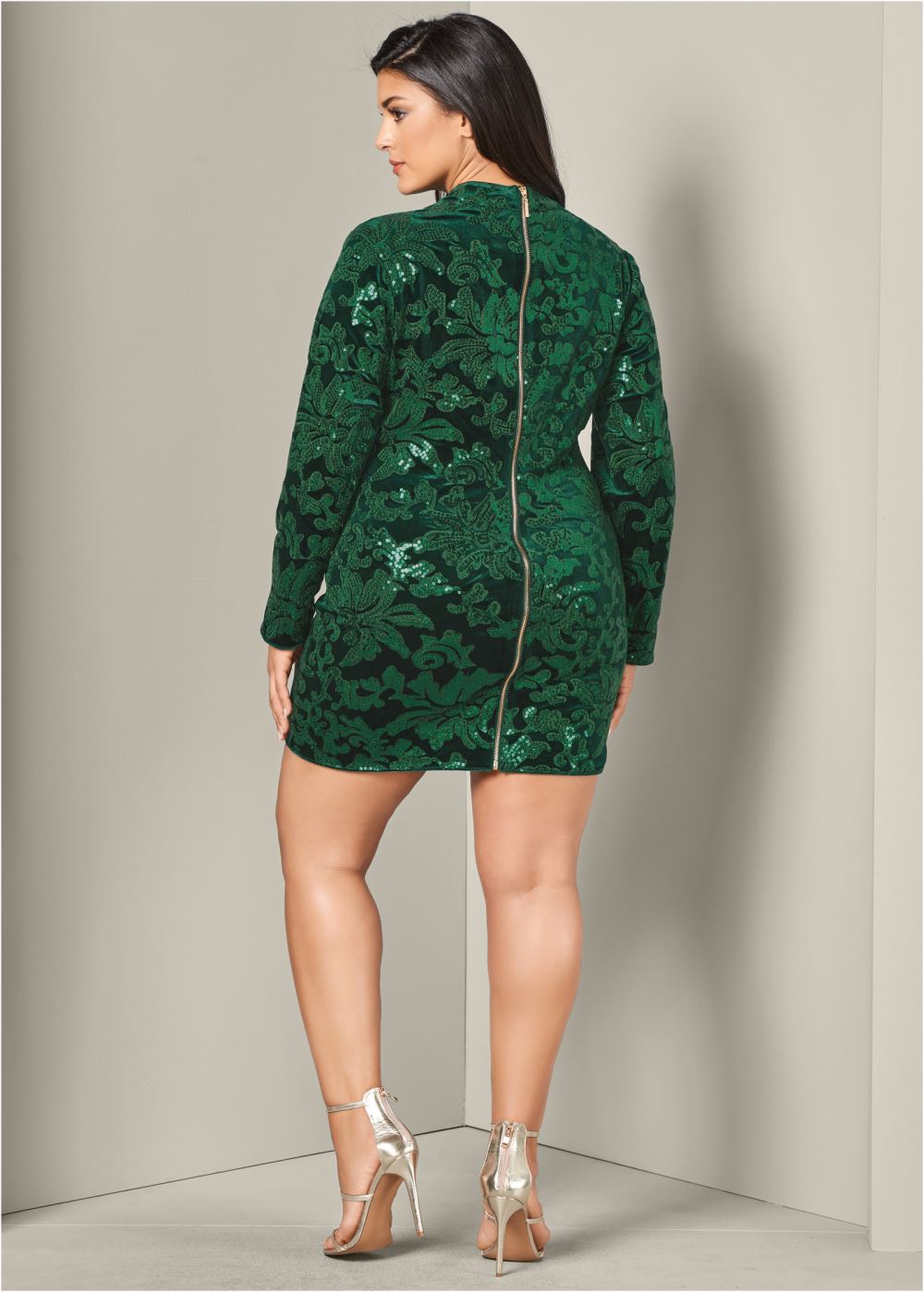 Venus Plus Size Sequin Detail Velvet Dress