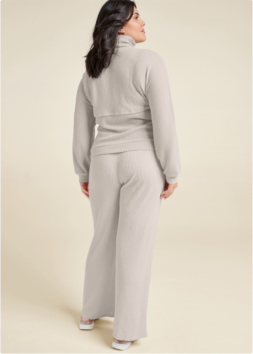 Venus Plus Size Wrap Turtleneck Keyhole Top in Oatmeal
