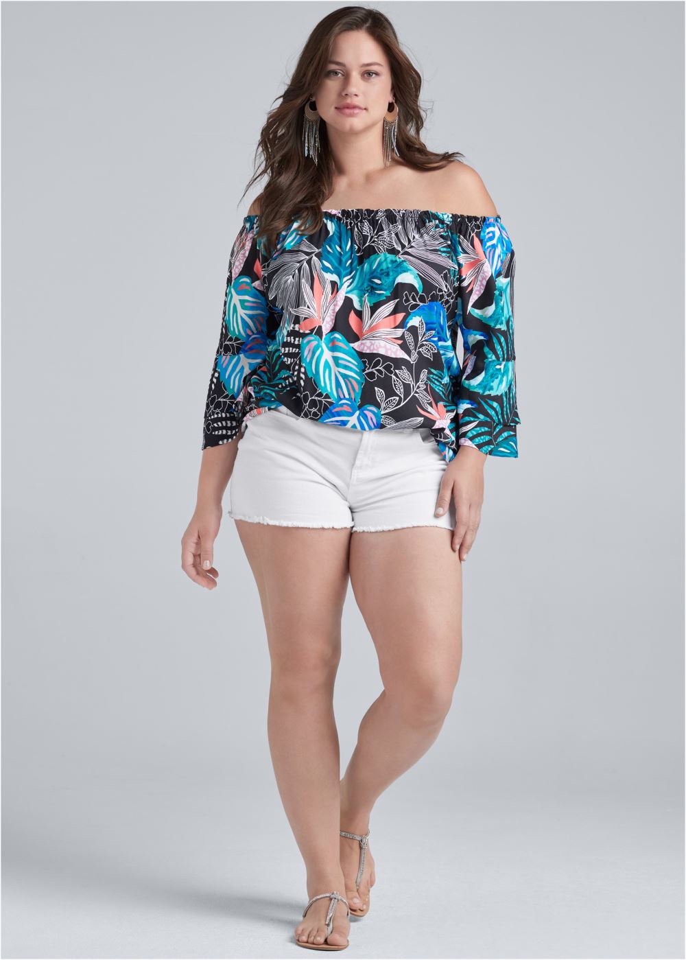 Venus Plus Size Off-Shoulder Printed Top