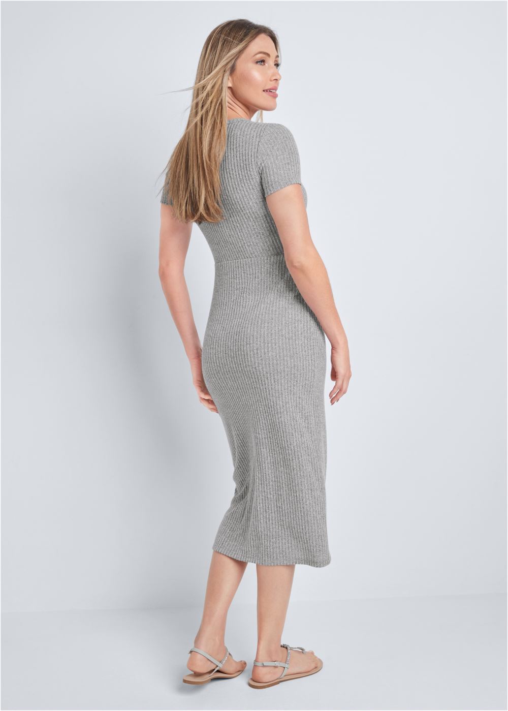 Venus Plus Size Brushed Rib Knot Lounge Dress in Heather Grey