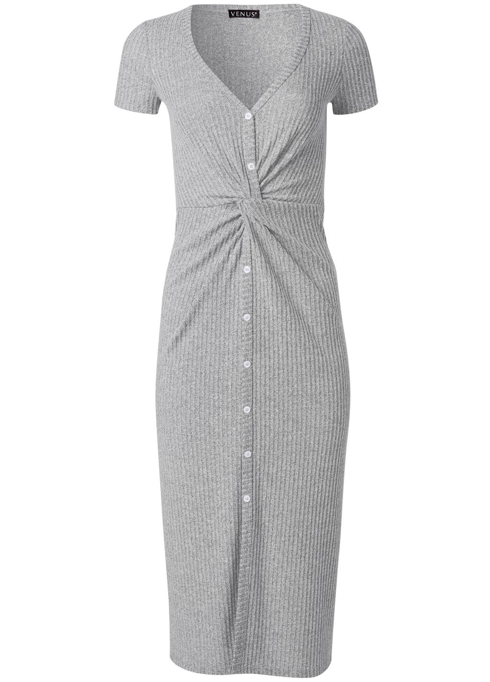Venus Plus Size Brushed Rib Knot Lounge Dress in Heather Grey