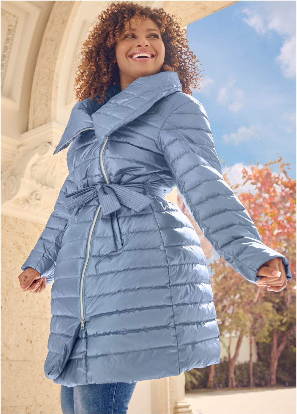 Venus Metallic Puffer Coat in Blue