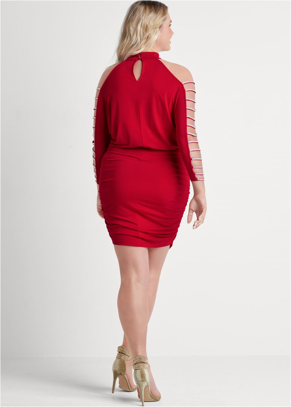 Venus Red Embellished cold-shoulder dress