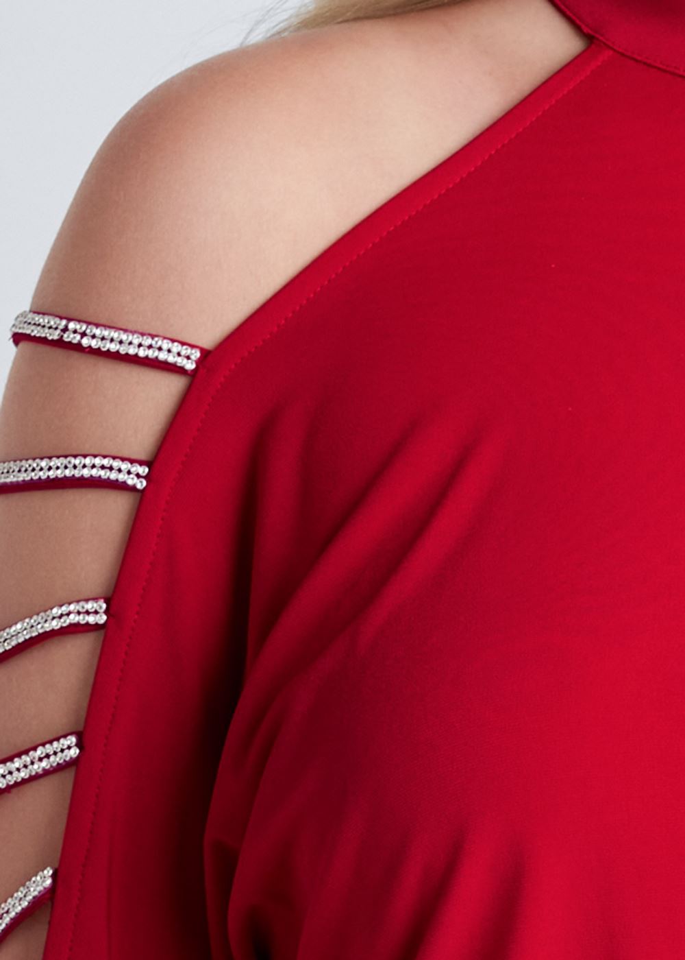 Venus Red Embellished cold-shoulder dress