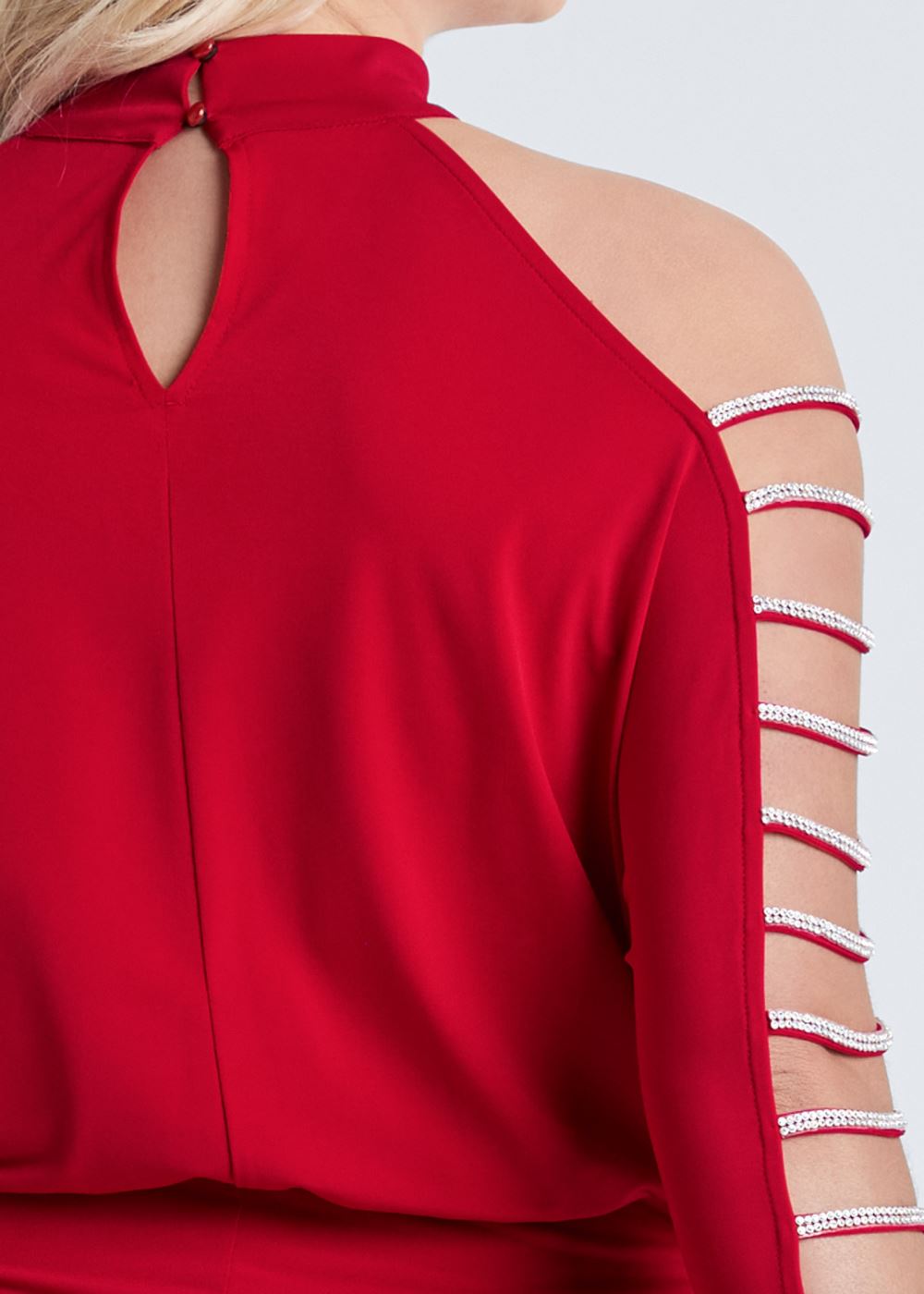 Venus Red Embellished cold-shoulder dress