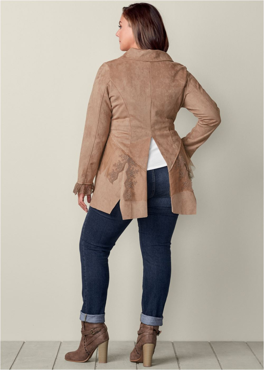 Venus Faux-Suede And Lace Jacket in Tan