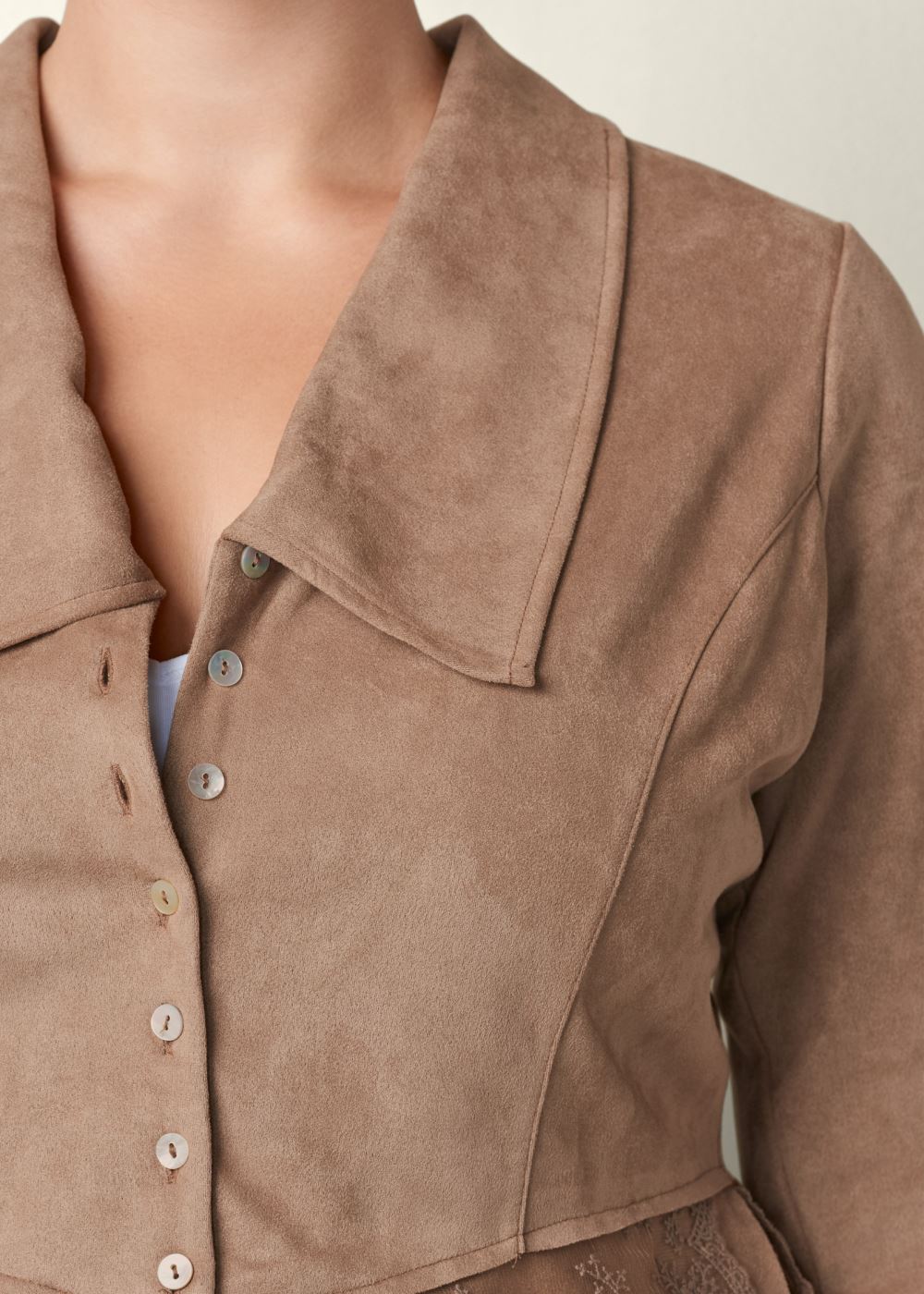 Venus Faux-Suede And Lace Jacket in Tan