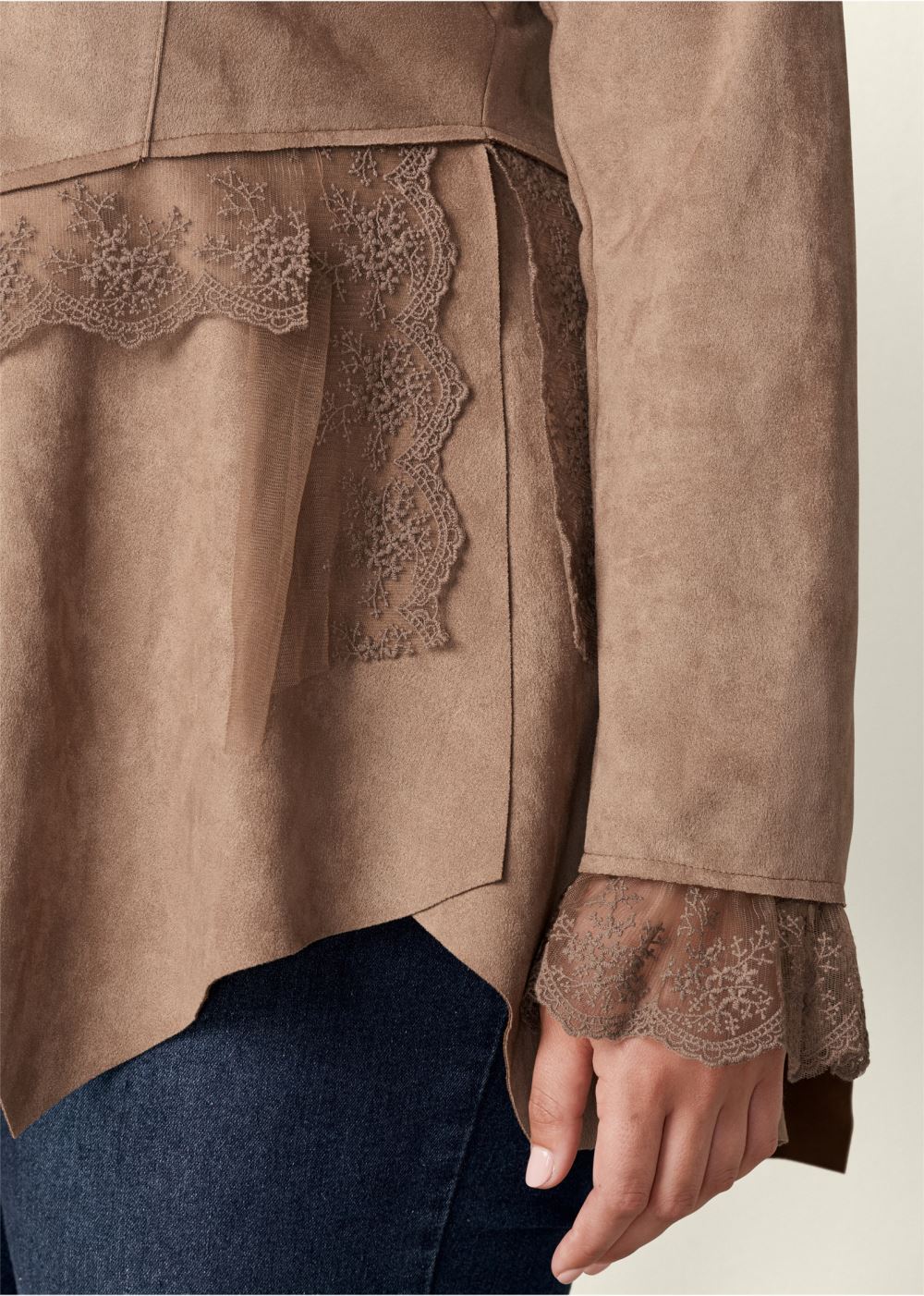 Venus Faux-Suede And Lace Jacket in Tan