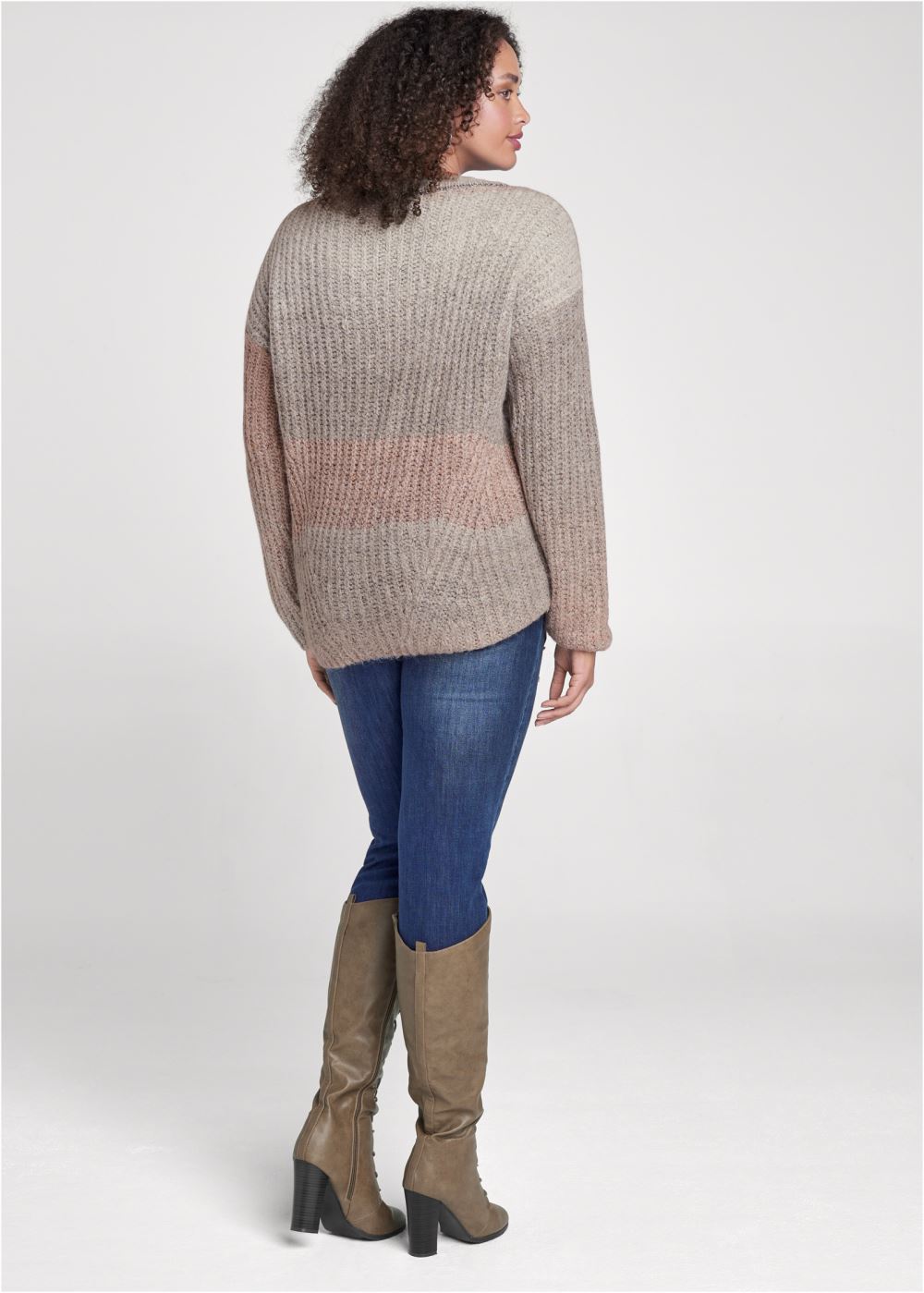 Venus Plus Size Ombre Knit V-Neck Sweater in Pink Multi