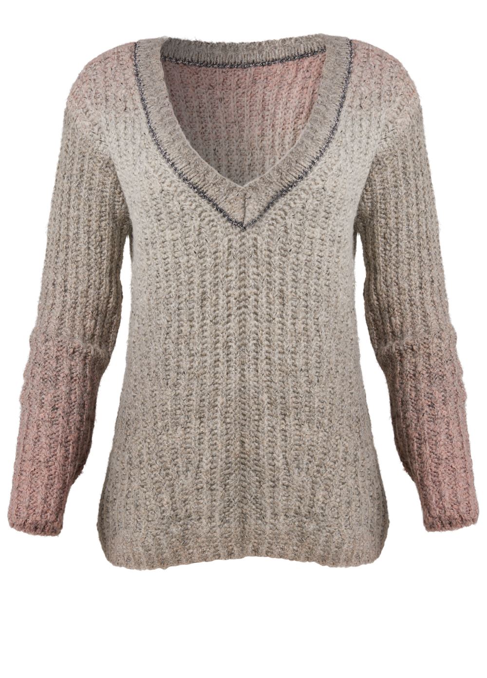 Venus Plus Size Ombre Knit V-Neck Sweater in Pink Multi