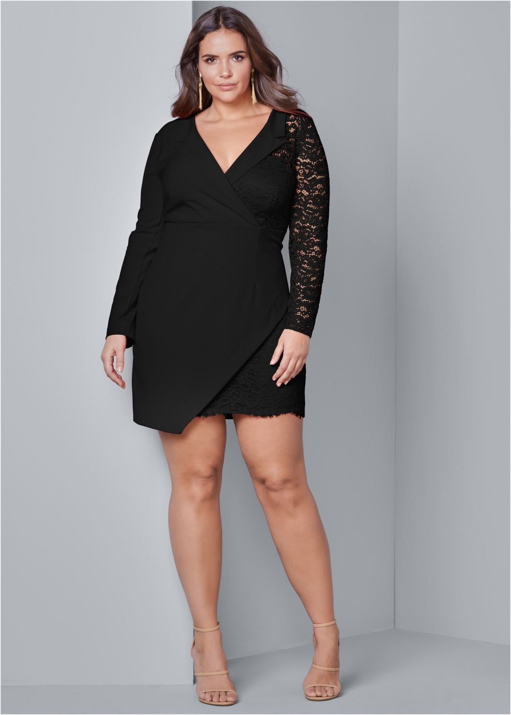 Venus Plus Size Lace Surplice Detail Dress