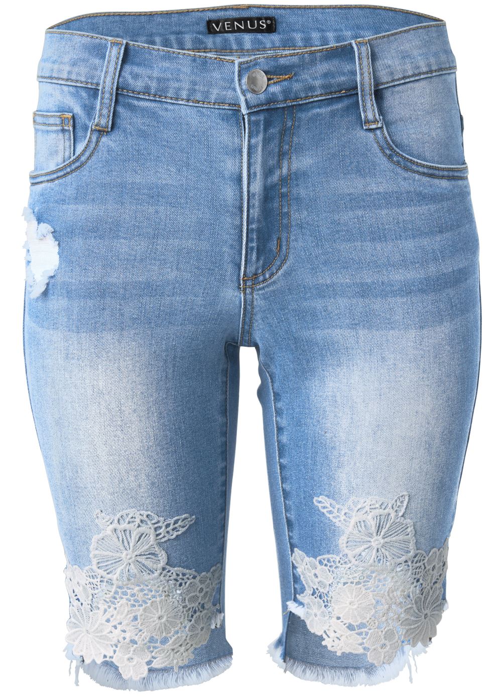 Venus Medium Wash LACE TRIM BERMUDA SHORTS