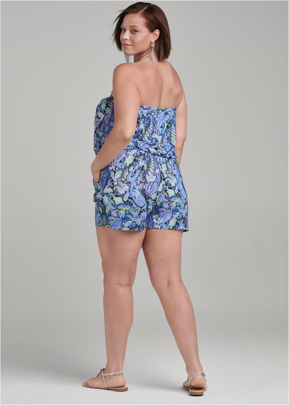 Venus Plus Size Paisley Printed Romper in Blue Multi