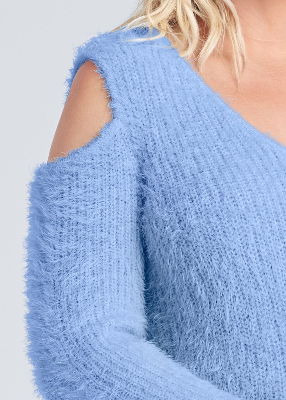 Venus Plus Size Cutout Eyelash Sweater in Light Blue