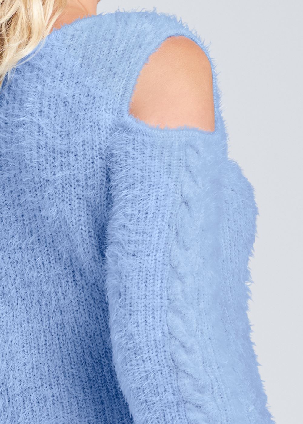 Venus Plus Size Cutout Eyelash Sweater in Light Blue