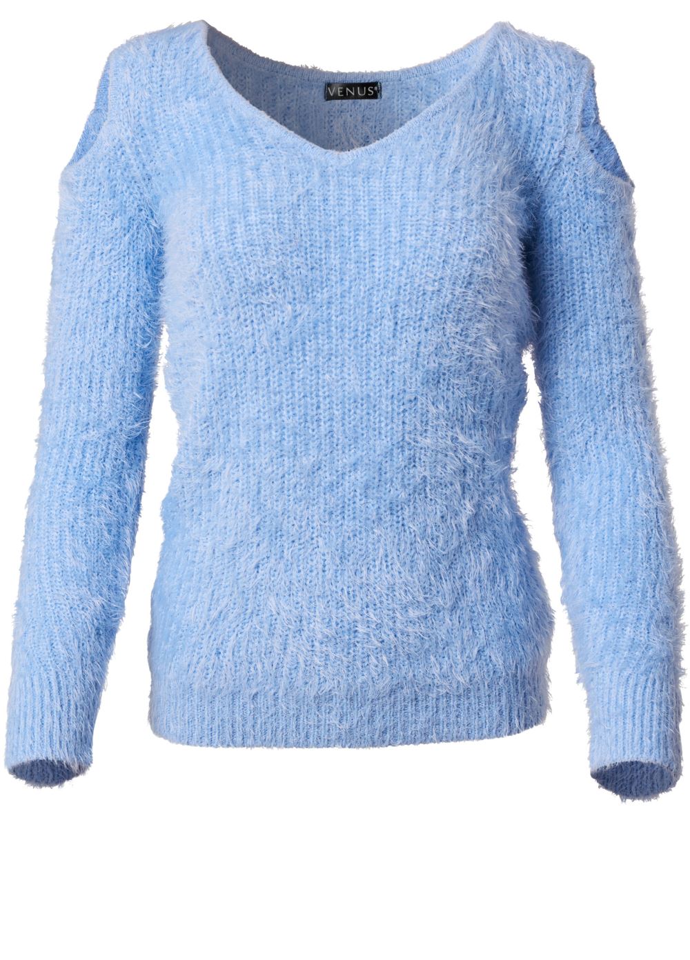 Venus Plus Size Cutout Eyelash Sweater in Light Blue