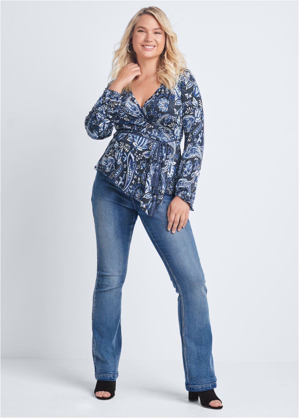 Venus Plus Size Paisley Balloon Sleeve Top