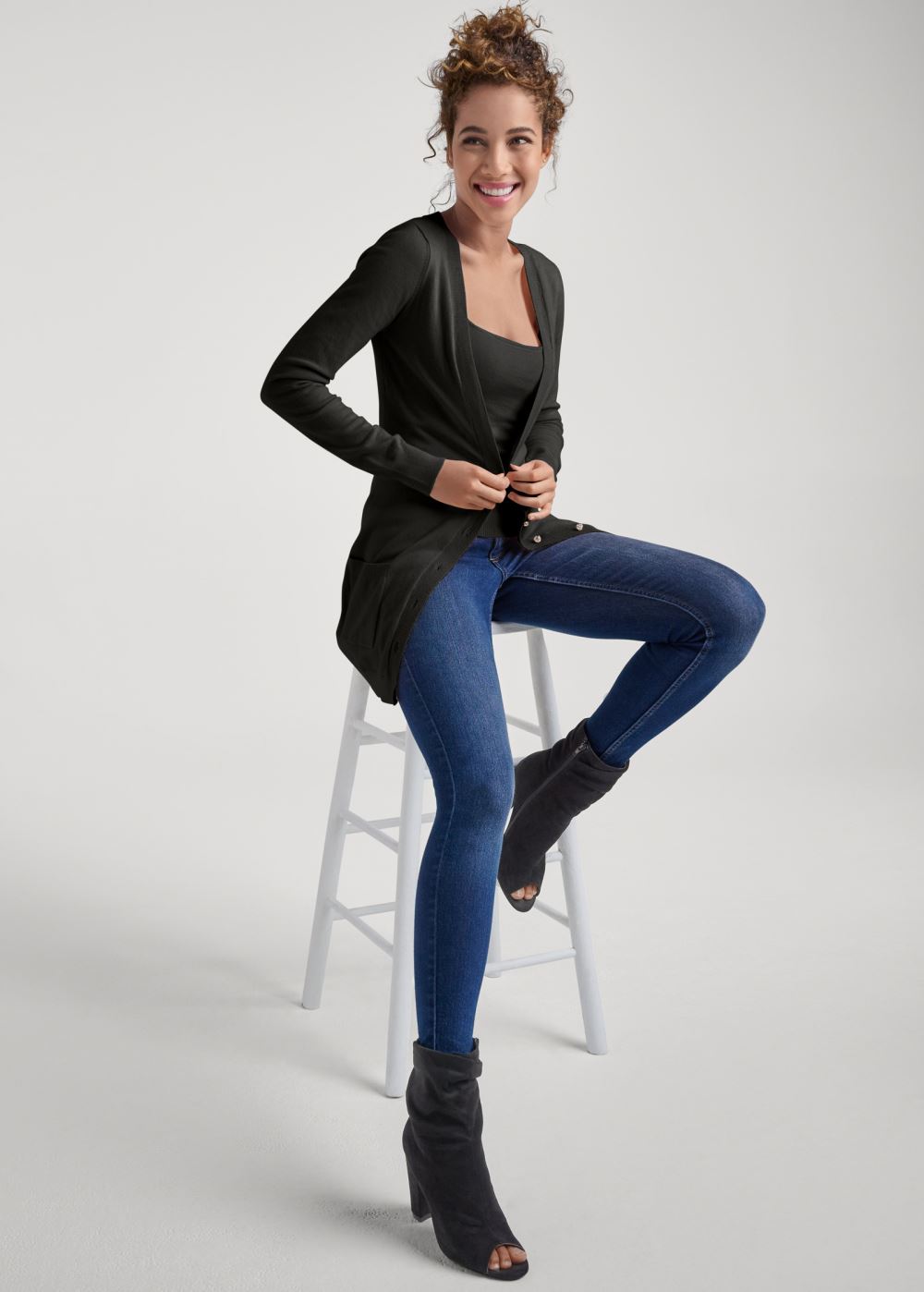 Venus Plus Size Faux-Cashmere Cardigan Set in Black