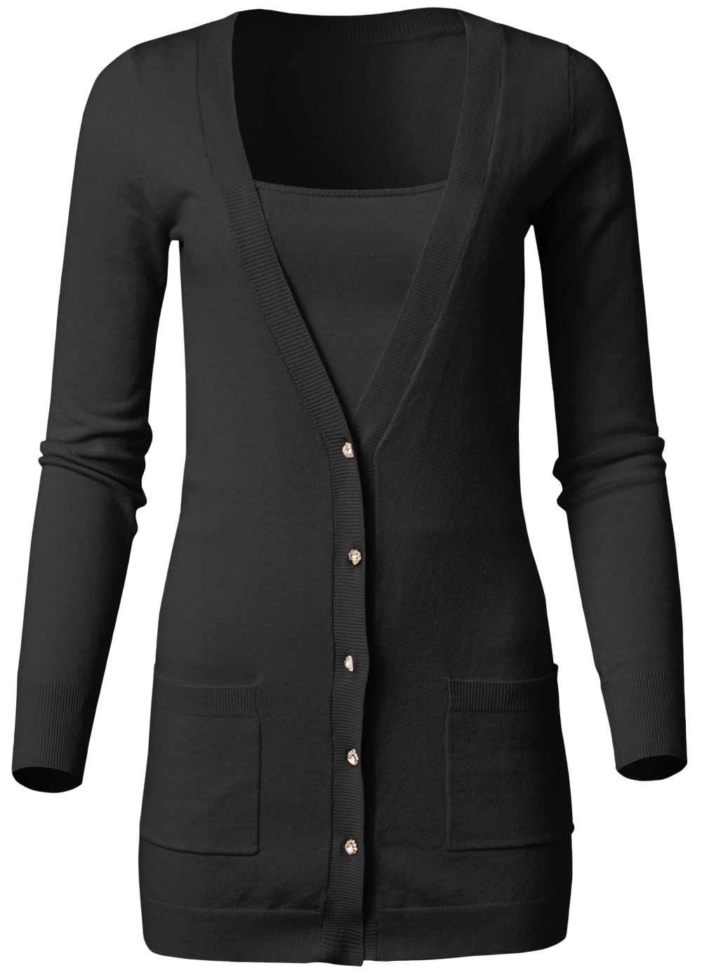 Venus Plus Size Faux-Cashmere Cardigan Set in Black