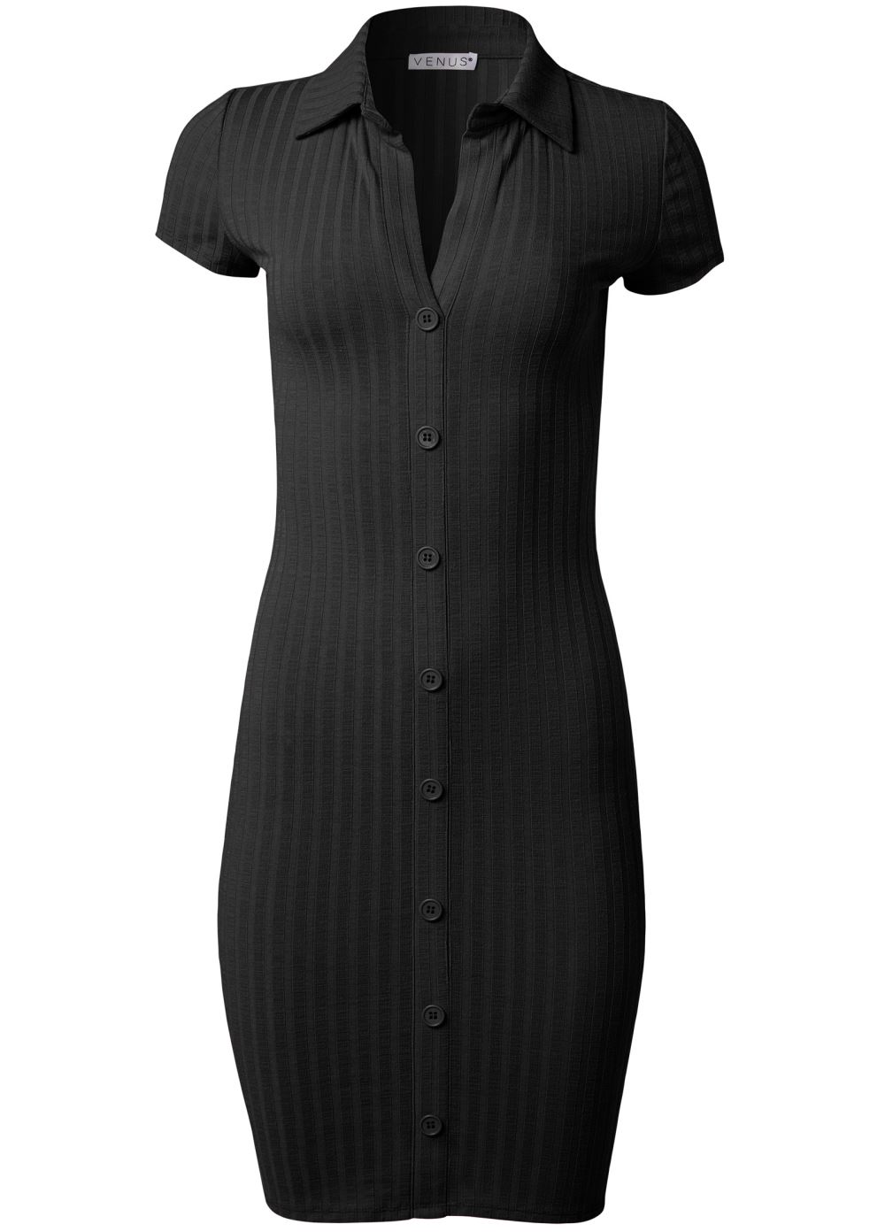 Venus Plus Size Ribbed Button-Front Dress