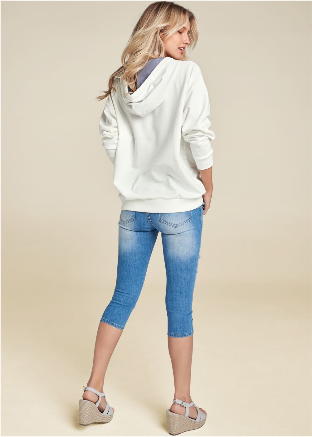 Venus Plus Size Striped Detail Sweatshirt in White Multi