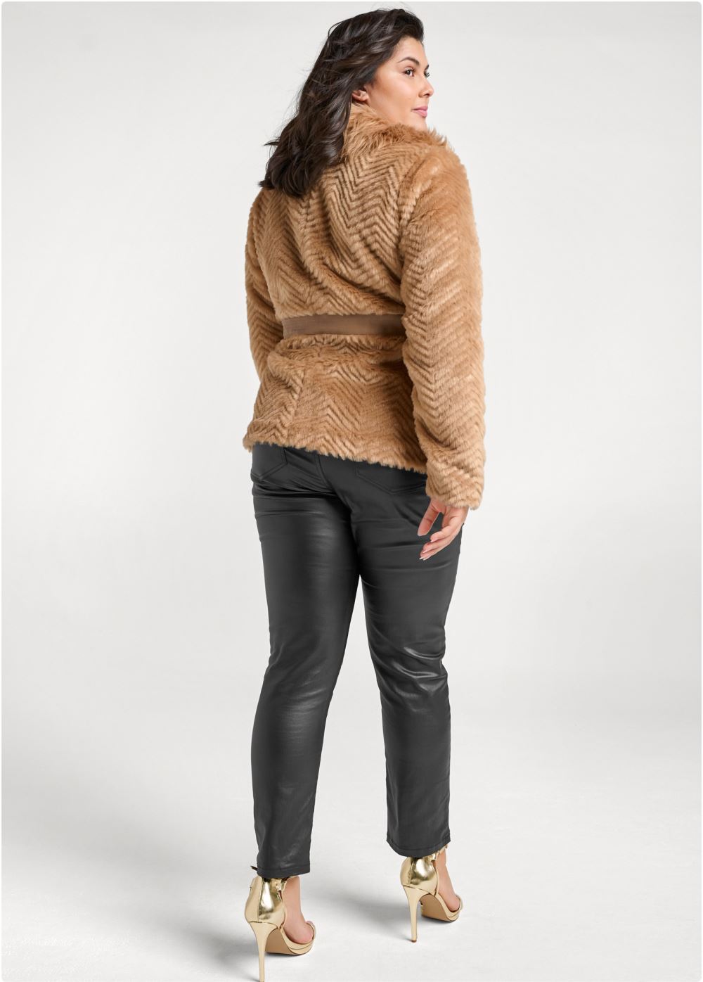 Venus Faux-Fur Side Zip Coat in Tan