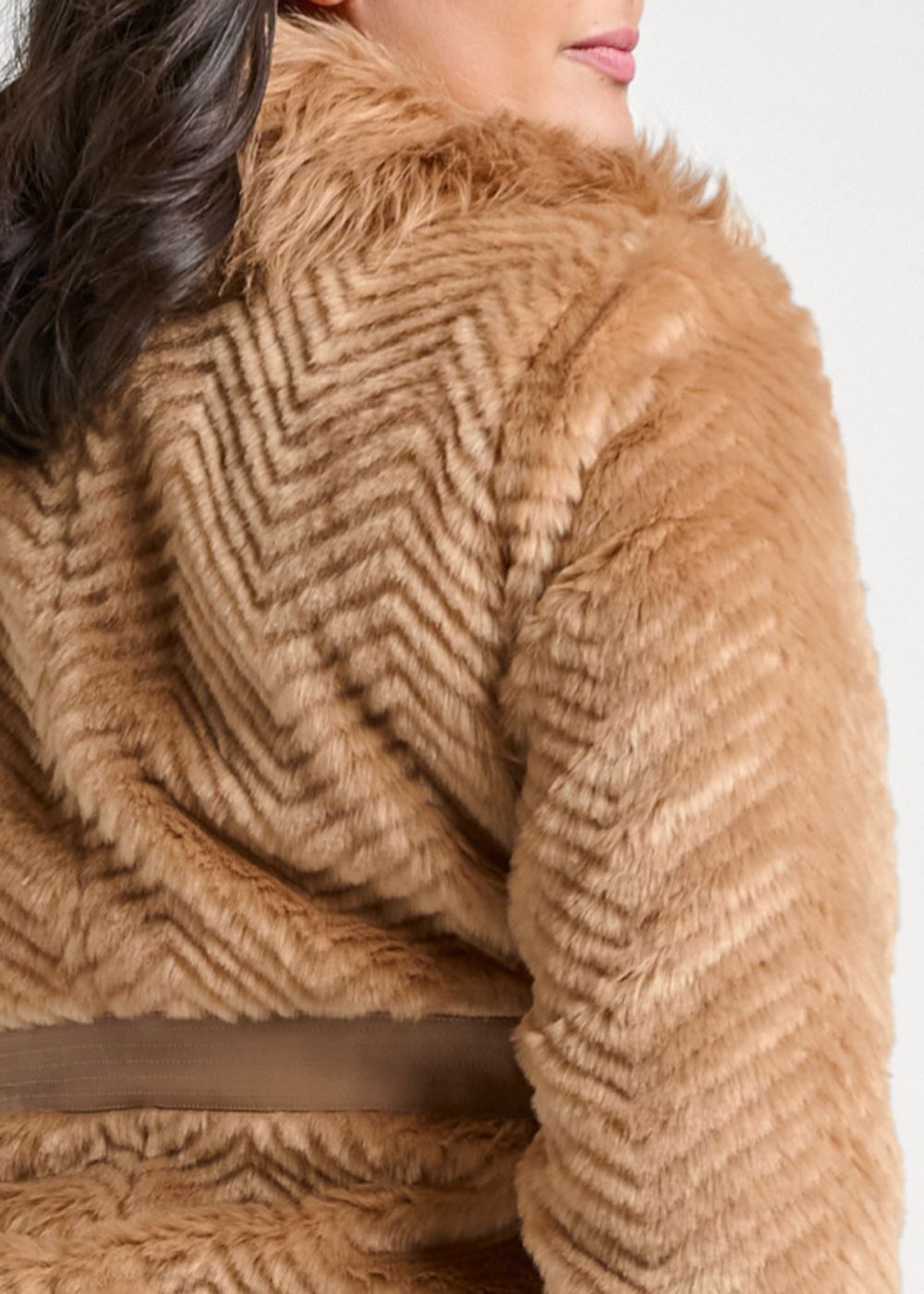 Venus Faux-Fur Side Zip Coat in Tan