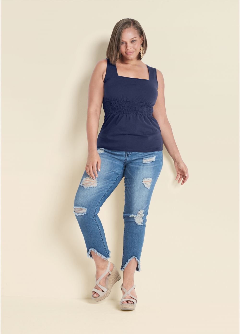 Venus Plus Size Smocked Square Neck Top