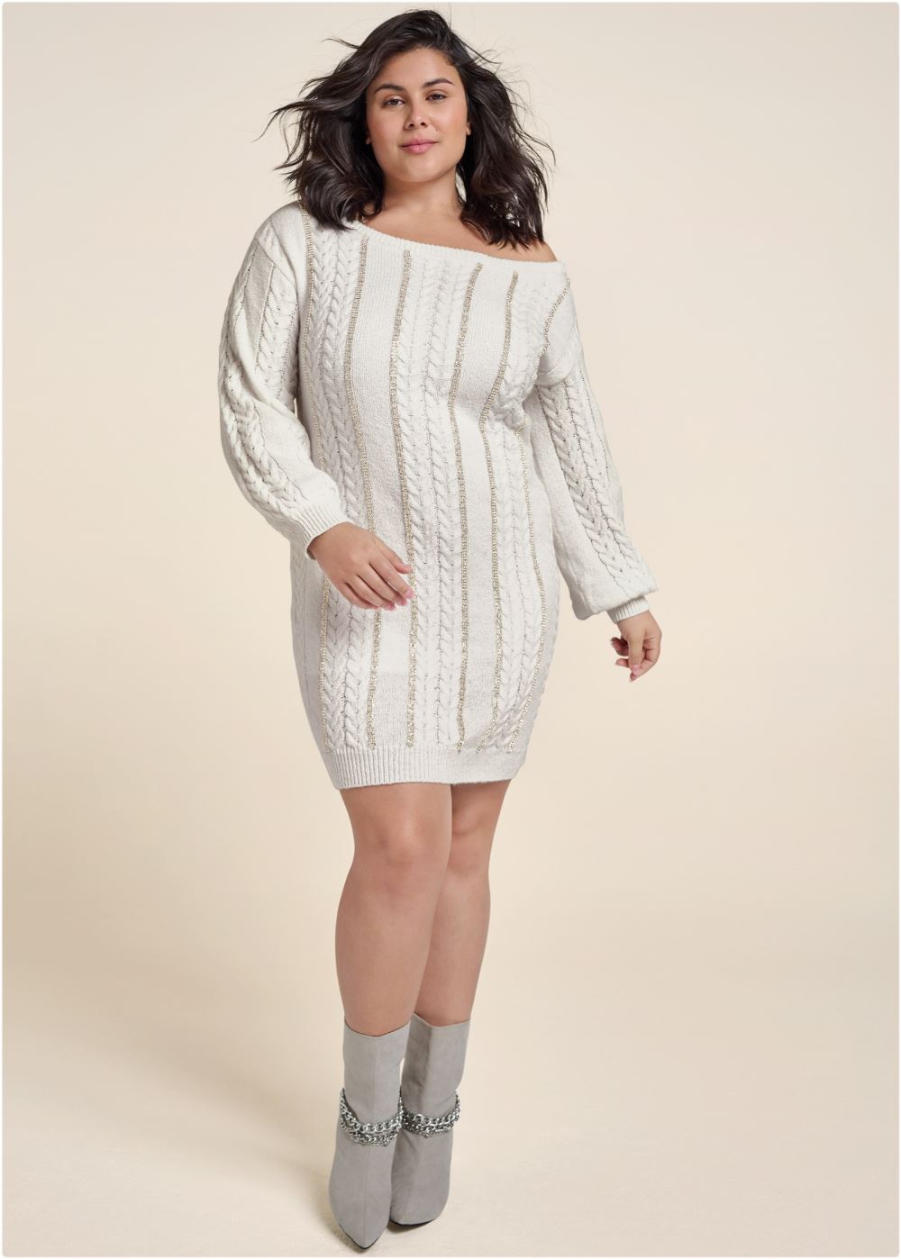 Venus Plus Size Rhinestone Embellished Sweater Dress