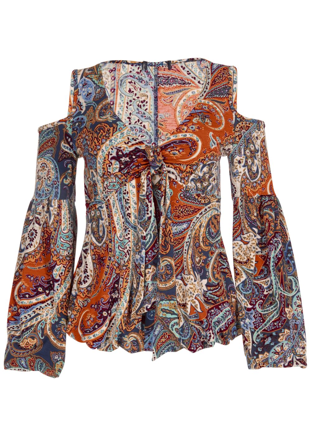 Venus Orange Multi Cold-shoulder paisley top