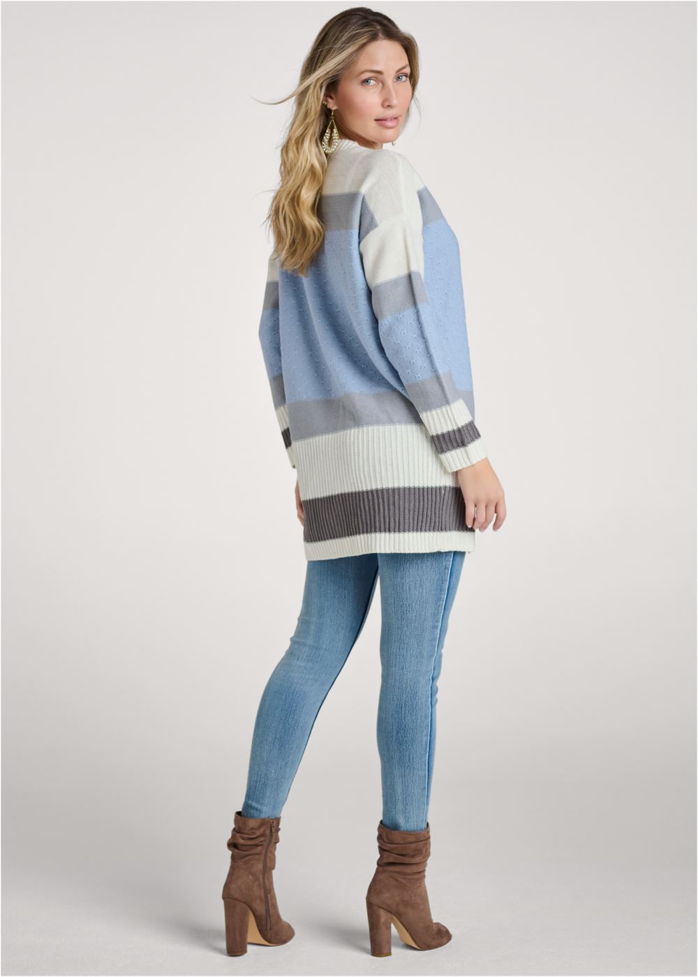 Venus Blue Multi COLOR BLOCK STRIPE CARDIGAN