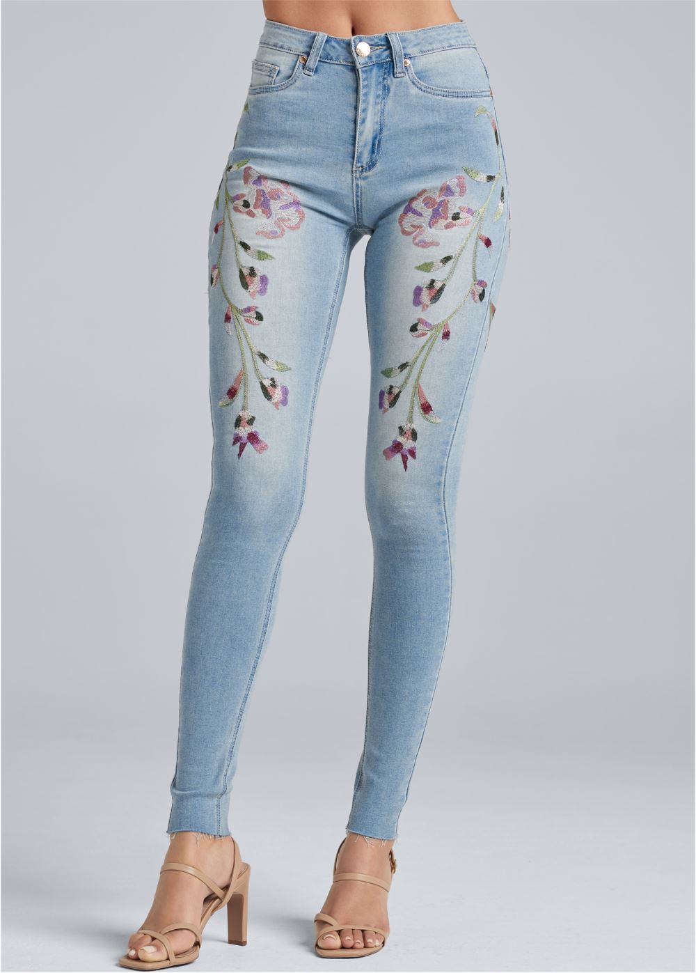 Venus Plus Size Floral Embroidered Jeans in Light Wash