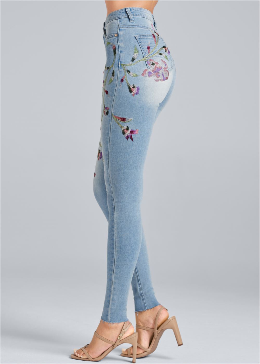 Venus Plus Size Floral Embroidered Jeans in Light Wash