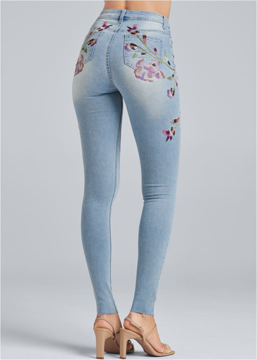 Venus Plus Size Floral Embroidered Jeans in Light Wash