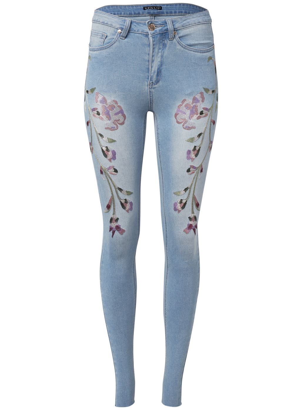 Venus Plus Size Floral Embroidered Jeans in Light Wash
