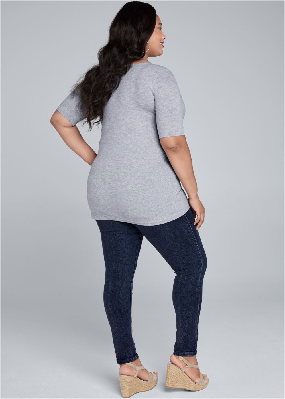 Venus Light Heather Grey Long And Lean V-Neck Tee
