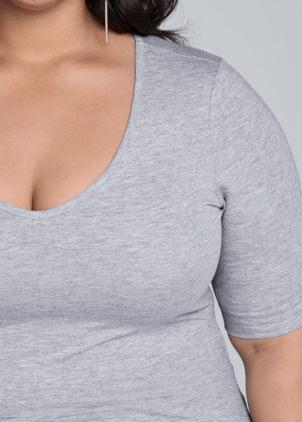 Venus Light Heather Grey Long And Lean V-Neck Tee