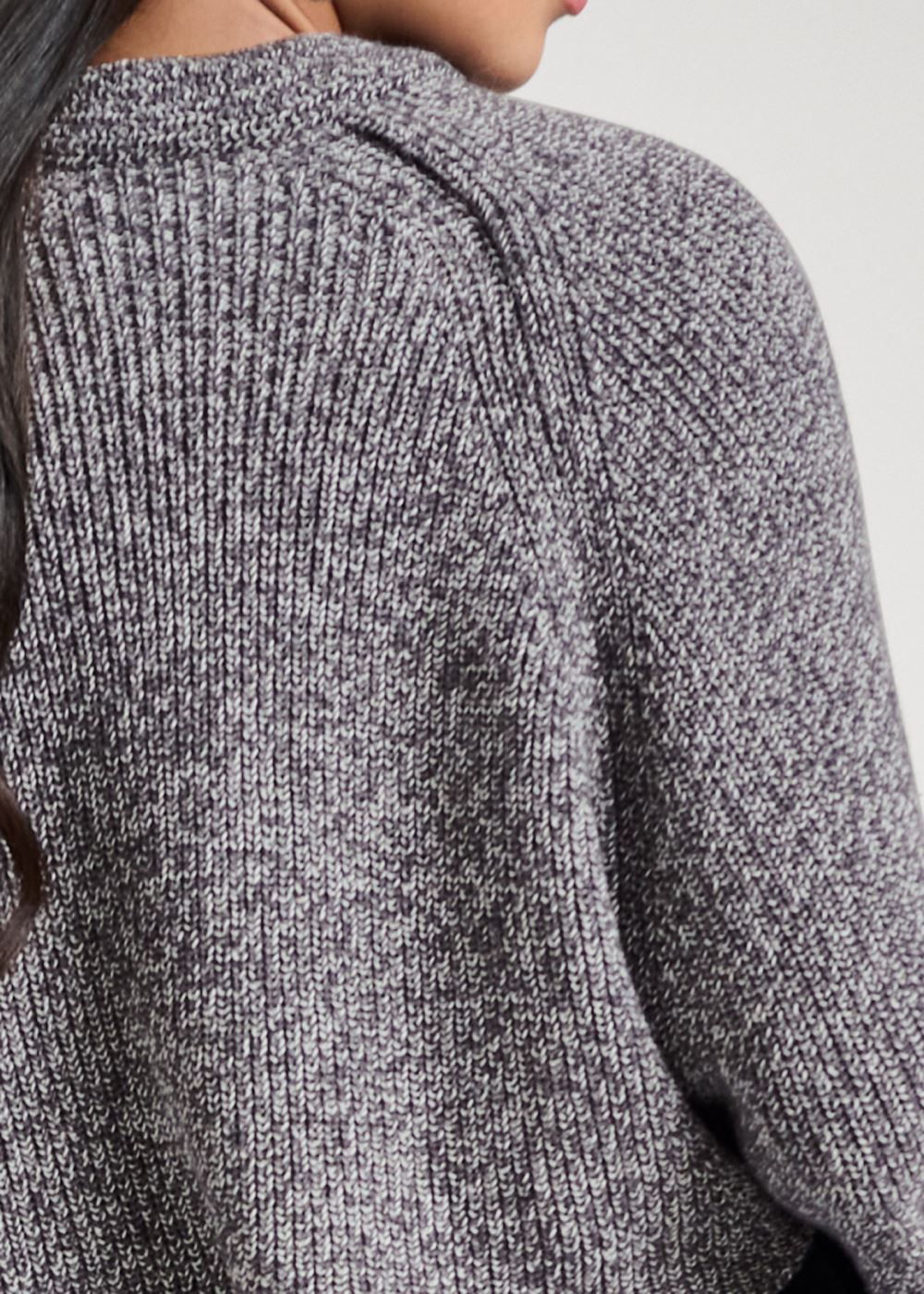 Venus Plus Size Crisscross Drop Shoulder Sweater in Dark Grey Multi