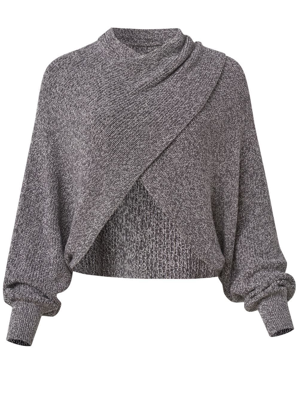 Venus Plus Size Crisscross Drop Shoulder Sweater in Dark Grey Multi