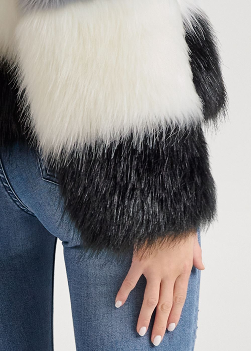 Venus Striped Faux Fur Coat in White Multi