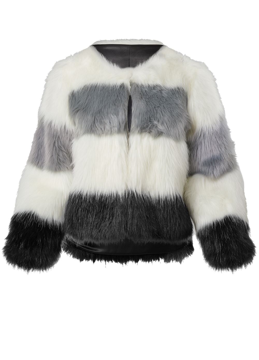 Venus Striped Faux Fur Coat in White Multi