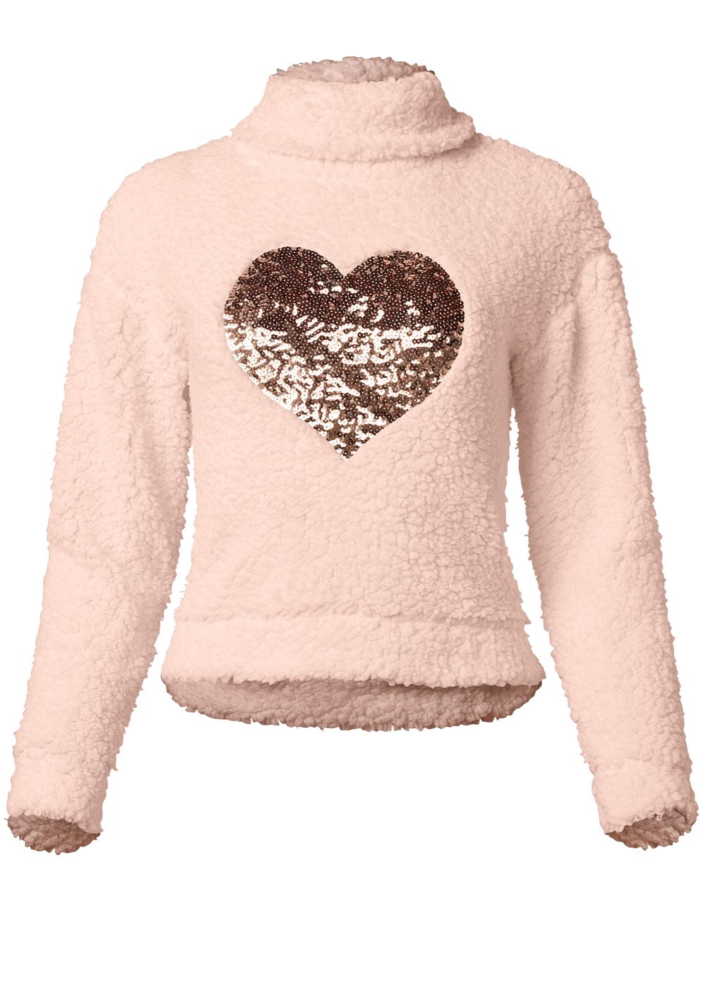 Venus Plus Size Heart Sherpa Sweatshirt in Peach Blush