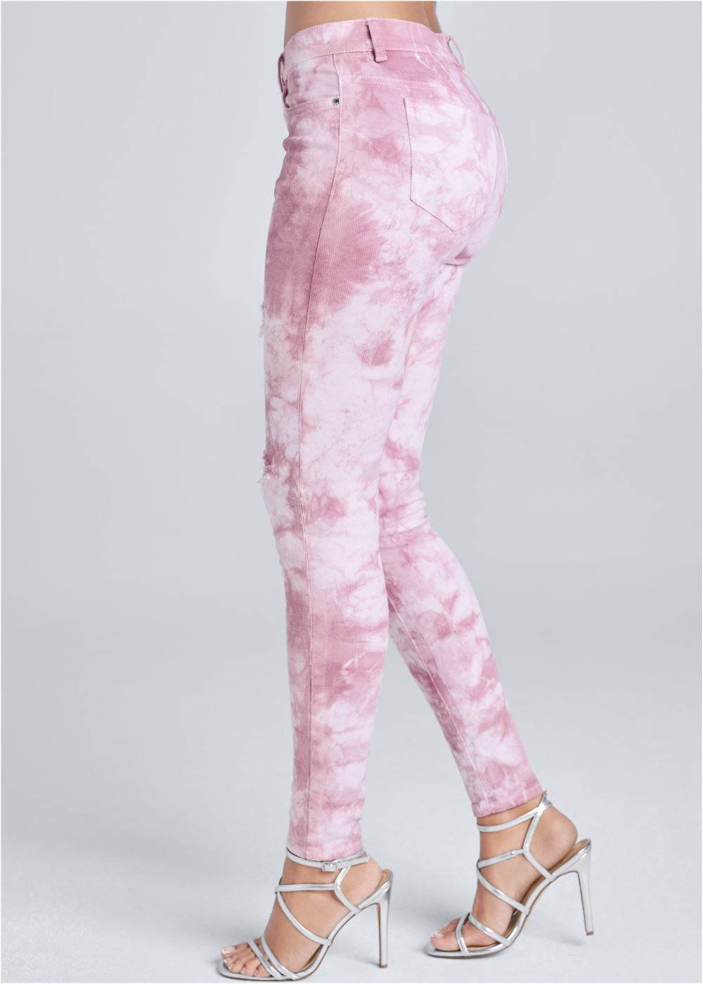 Venus Plus Size Ripped Tie Dye Skinny Jeans in Pink Multi